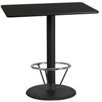 Flash Furniture XU-BLKTB-2442-TR24B-4CFR-GG 24'' x 42'' Rectangular Black Laminate Table Top with 24'' Round Bar Height Table Base and Foot Ring 